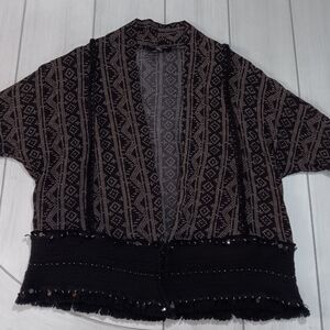 Women's Small Rock & Republic Black/Beige Geometric Patterned Cardigan w/ Sequin